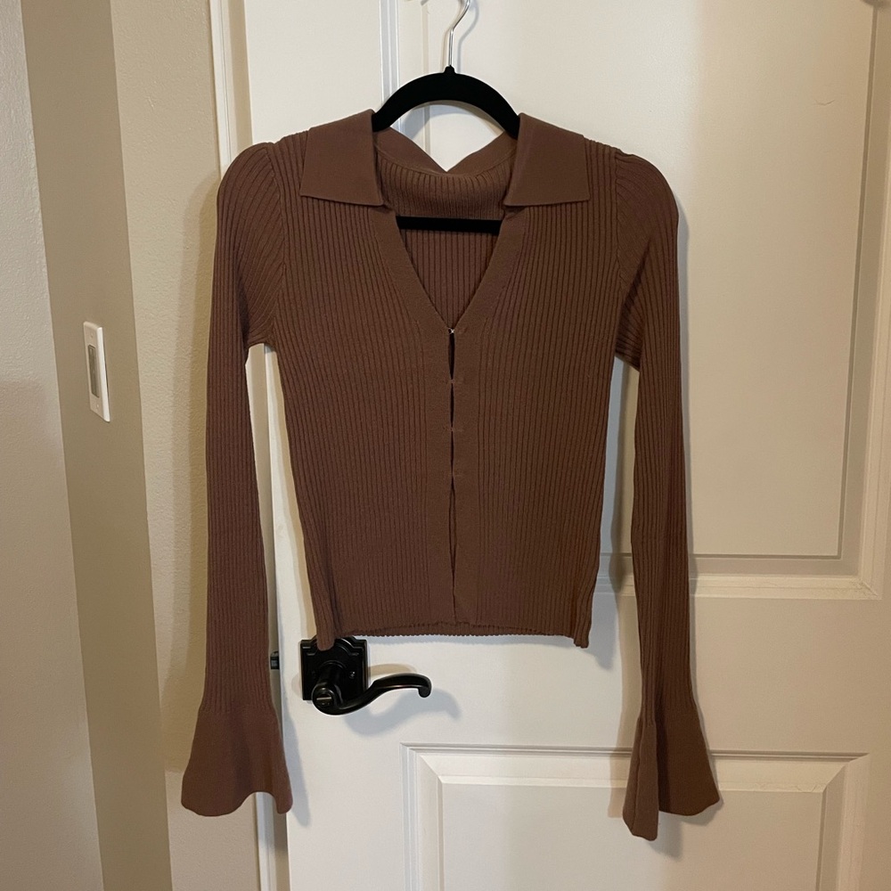 Brown Knit Cardigan w/ Bell Sleeves